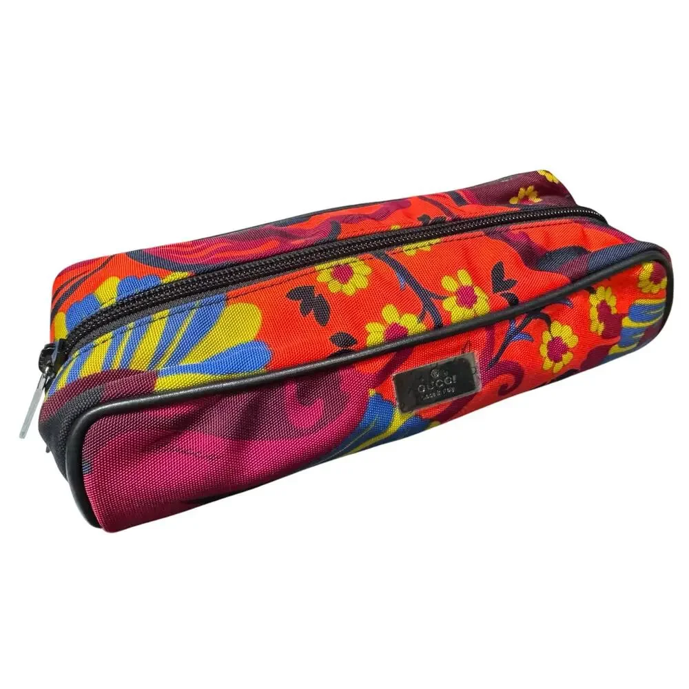 Auth. Limited Edition Gucci Rare Tropical Floral Canvas Small Zip Pouch W/COA